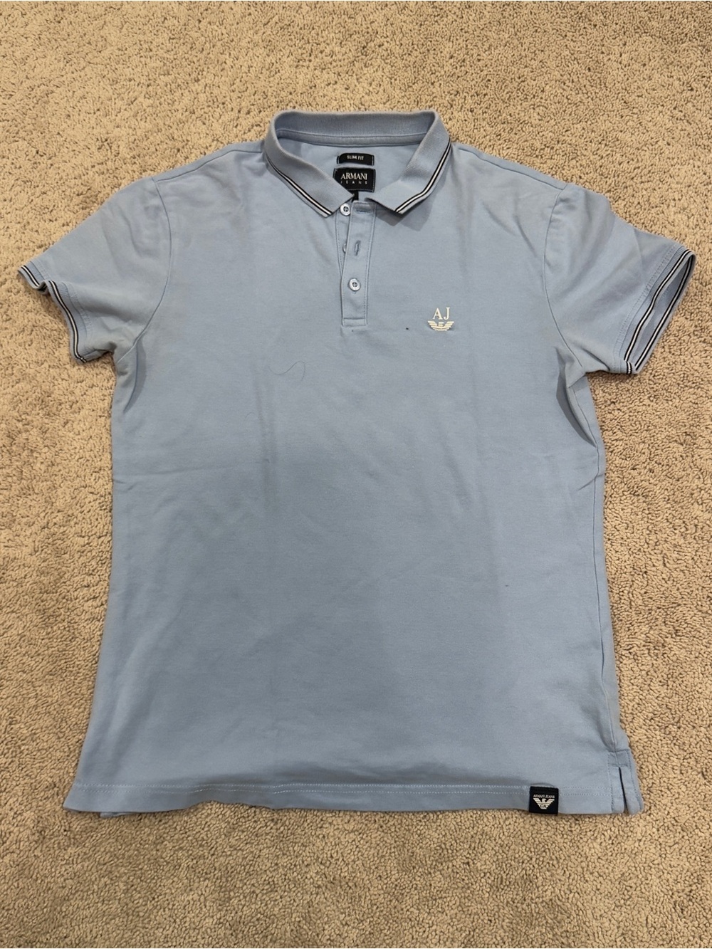 Armani Jeans Men’s Light Blue Polo with Contrast Tipping